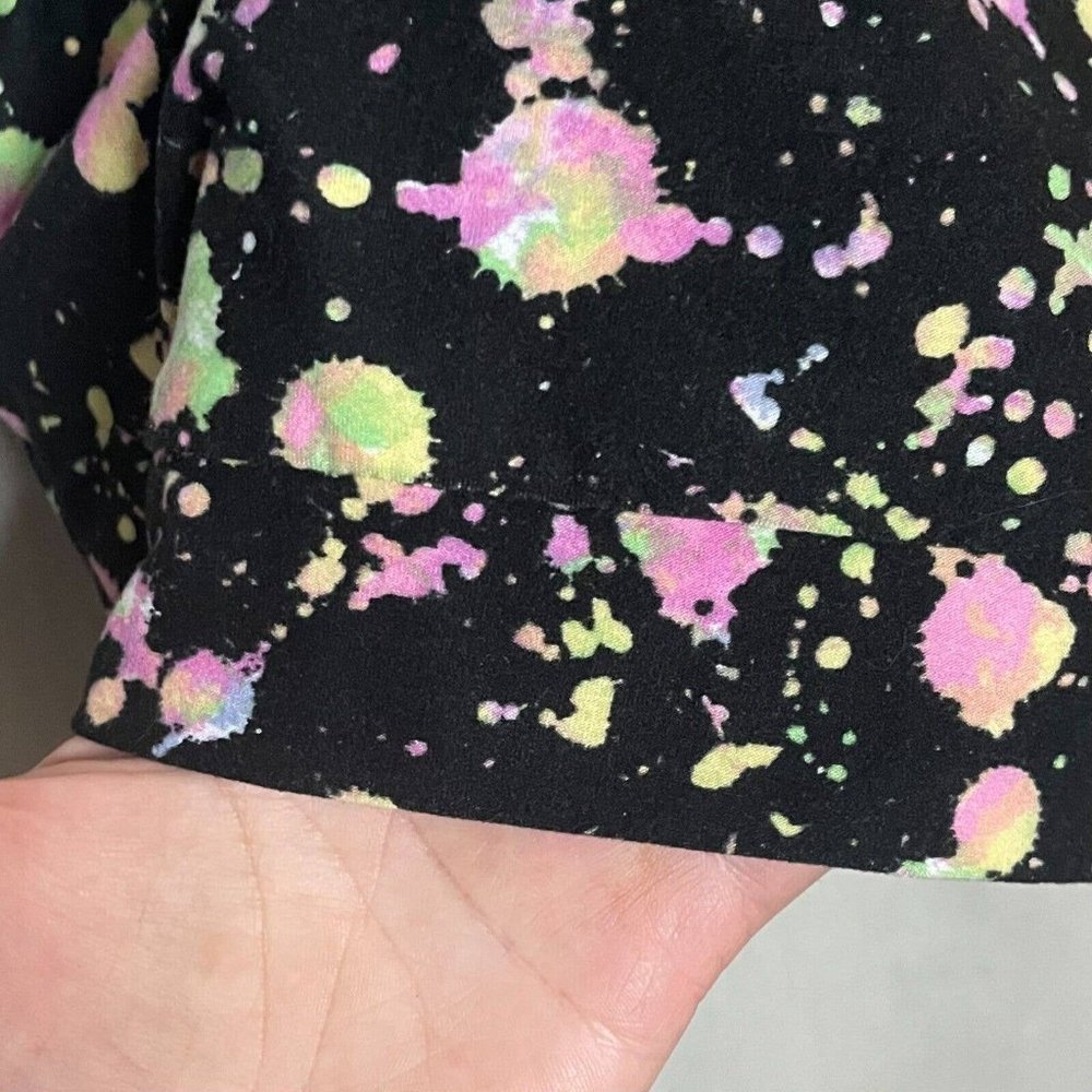 Feathers Women's Black & Neon Splatter Print Cropped Tank, Mesh & Fabric Sz S - Picture 8 of 10